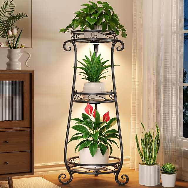LASZOLA three-tier metal corner plant stand with grow light
