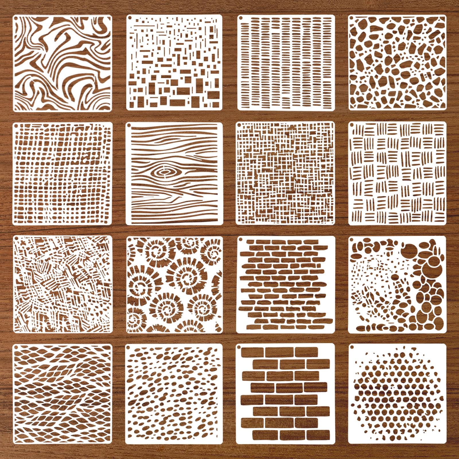 HJZHII 16 Pcs Texture Stencils for Painting, Reusable Drawing Art Spray Layering Stencil Geometric Painting Stencils for Crafts Art Paintings on Wood Furniture Floor Card Canvas