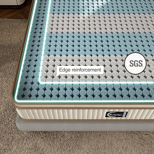 Miniatura 5 de Colchón híbrido tamaño King de 14 pulgadas, colchón híbrido de espuma viscoelástica de gel con resortes interiores de espirales de bolsillo, 9 capas