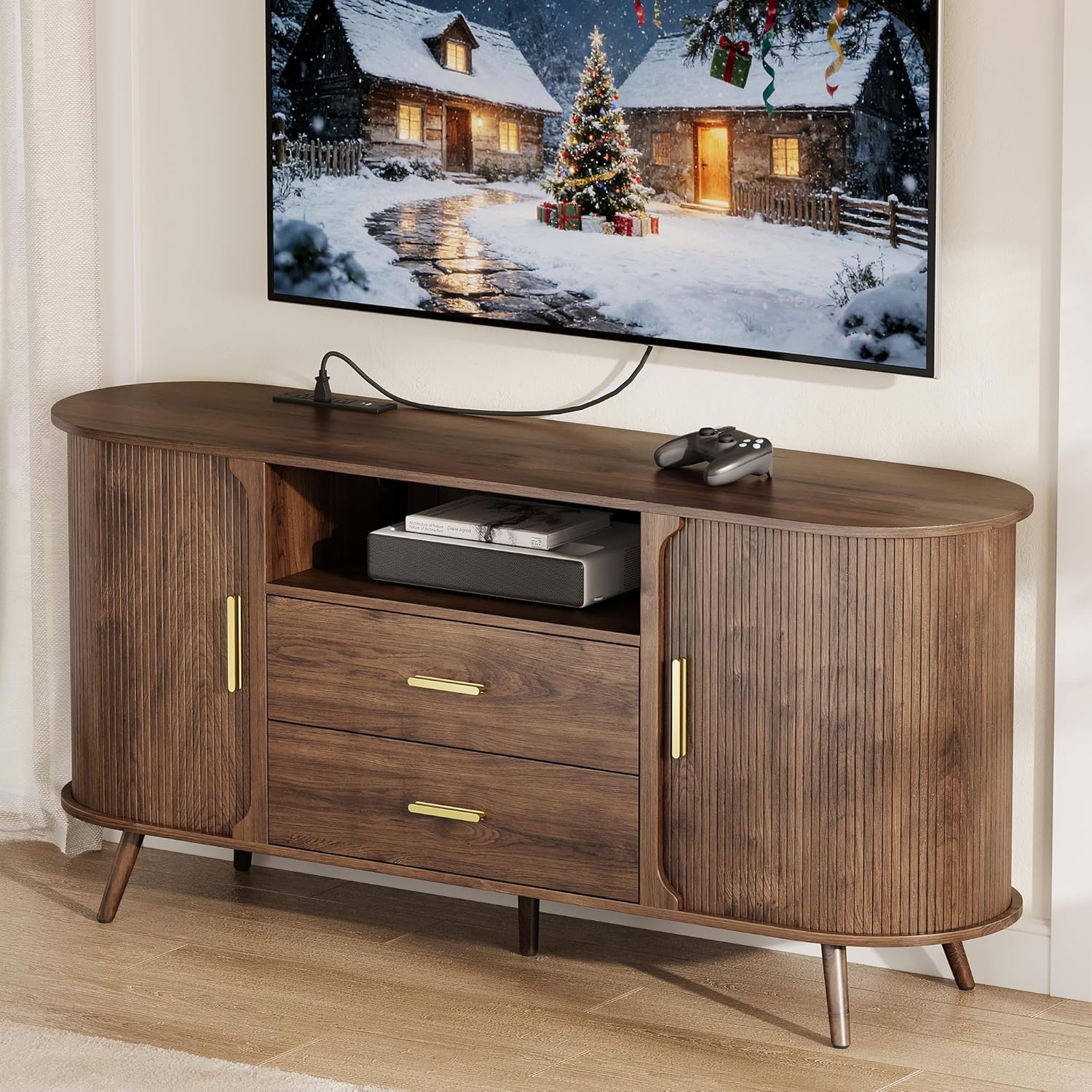60" Sideboard Buffet Cabinet with Storage, Sliding Door & Adjustable Shelf, Modern Accent Sideboard Coffee Bar Console Table for Kitchen, Entryway and Living Room