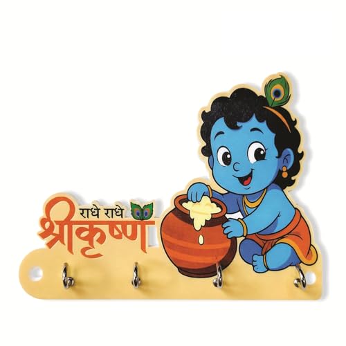 Image of KNP Art Acrylic Key Holders, Premium HD UV Printed, Multipurpose Key Stand for Home, Office Decor, Weather Proof, Anti-Rust, Wall Mounted Key Holder, Cartoon Theme, (Kanha)