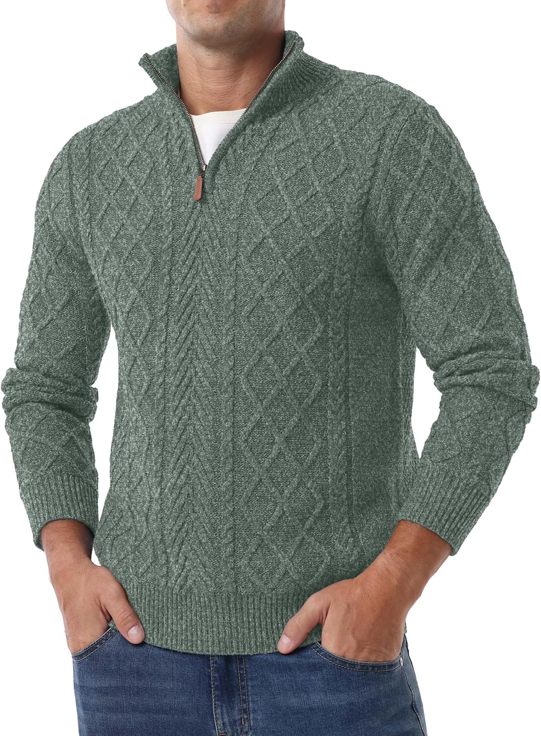 Askdeer Men's Quarter Zip Sweater Mock Neck Pullover Sweater Classic Casual Fisherman Sweaters - Image 4