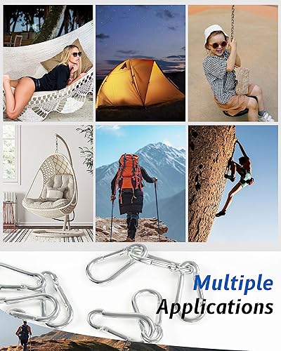 Miniatura 5 de Mosquetón pequeño Ciip, 30 mini mosquetones de 1.57 pulgadas, gancho de resorte de acero inoxidable M4 resistente, carribenares de bloqueo para