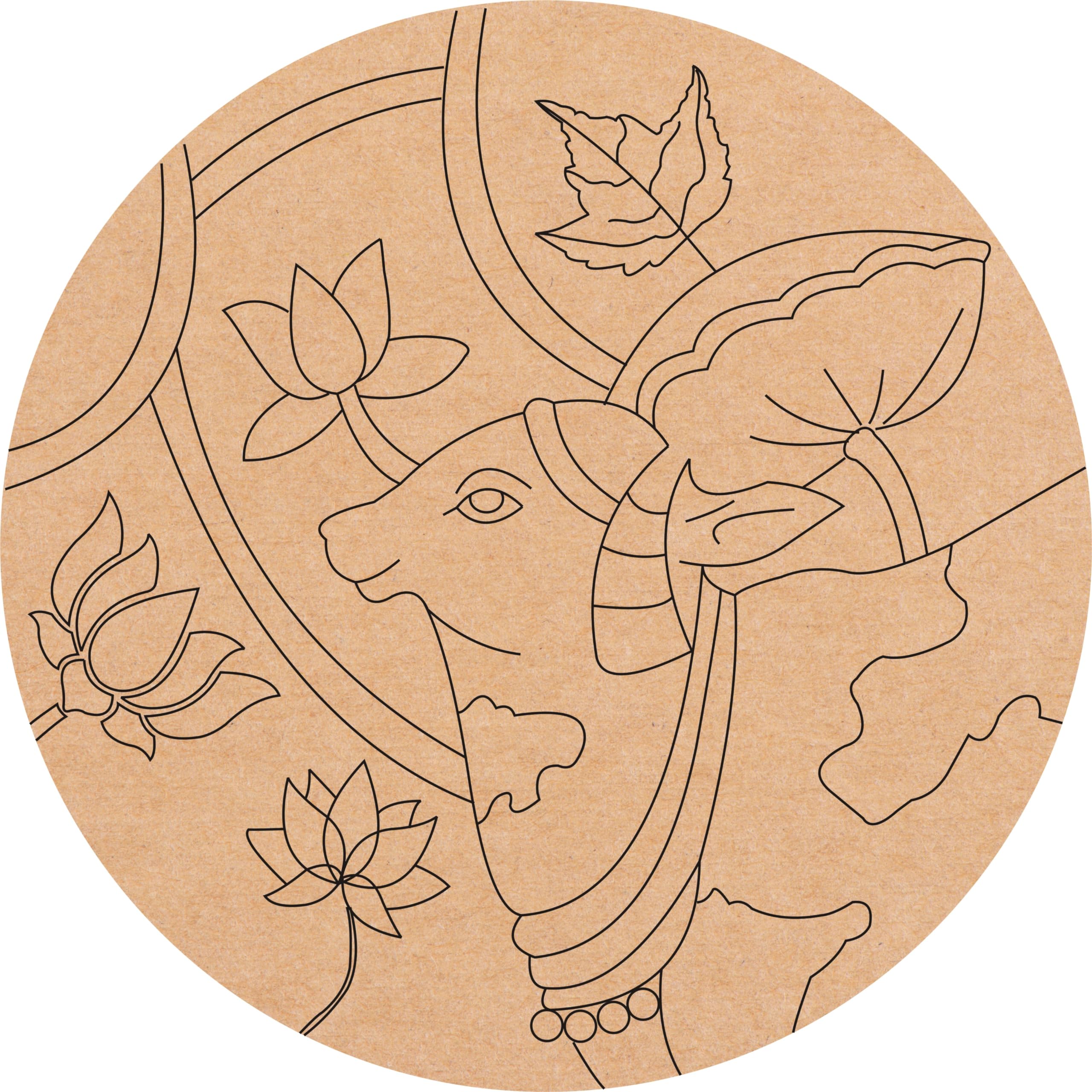 Sure Laser Cut Premarked MDF Royal Flower Pichwai Cow Face Round MDF Base (8 inch)-image-7