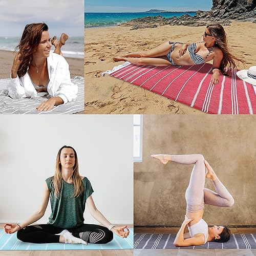 Miniatura 8 de EUROPEAN M6 Paquete de 2 toallas turcas de playa de 39 x 71 pulgadas y toalla de mano o pelo de 21 x 36 pulgadas con bolsa de viaje, prelavada,