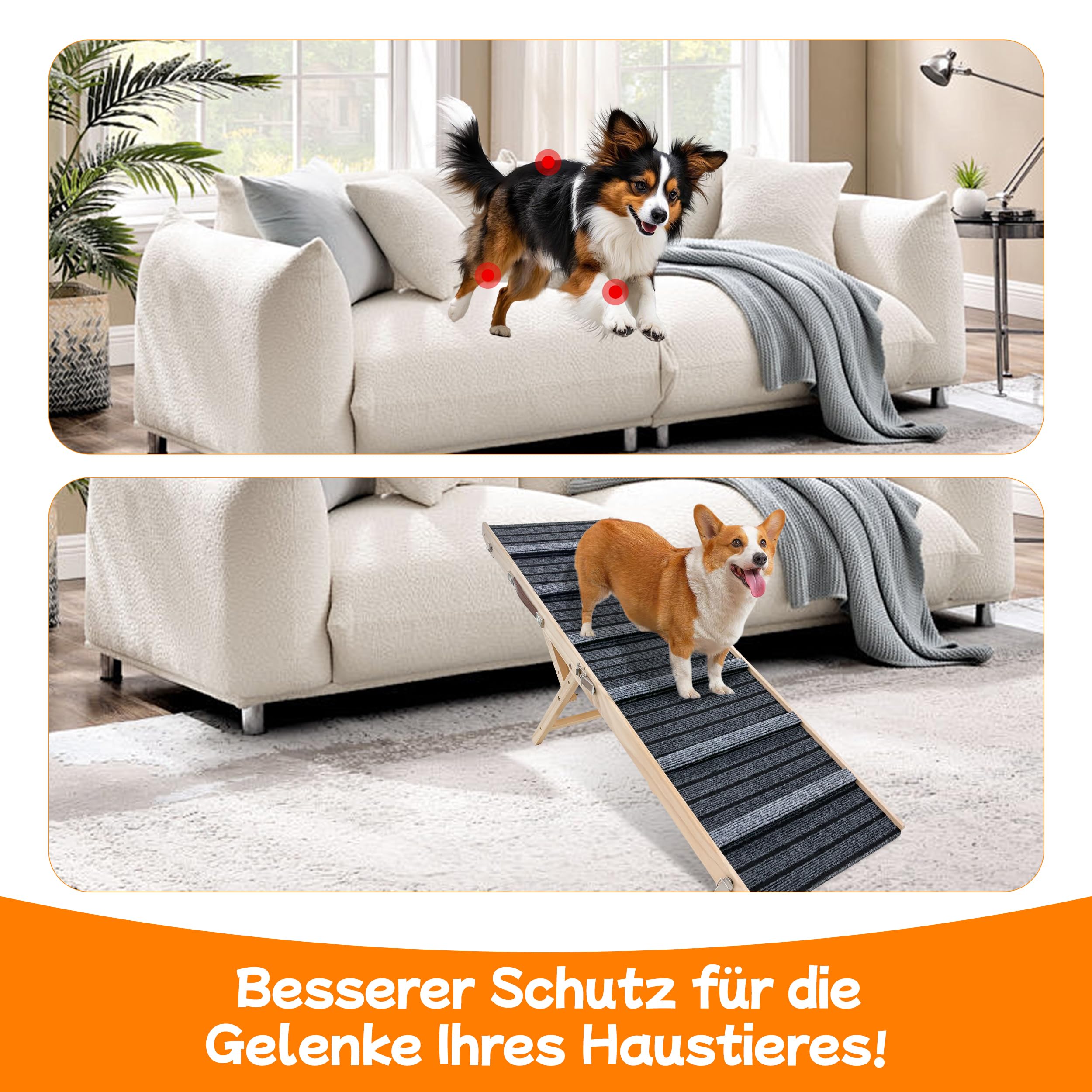 Hundrampe –rutschfest–extrabreite auffahrrampe，fhunderampe Auto klappbar mit Nahtloser Verbindung zur Plattform–belastbar bis zu 50kg – verstellbar,Sofa, Bett,Auto für Kleine Hunde(L)