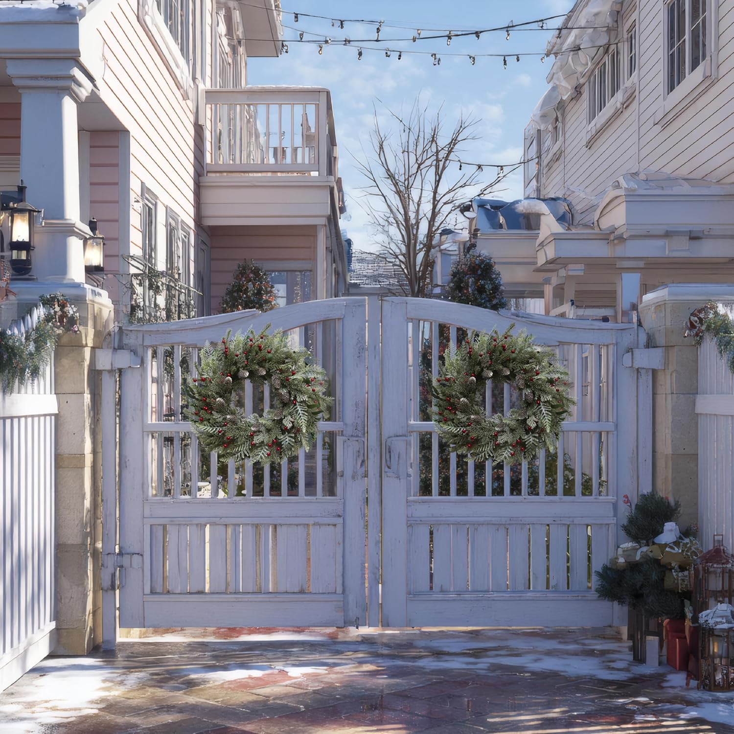 24 Inch Snow Flocked Christmas Wreath with Pine Cones and Red Berries – Artificial Winter Holiday Front Door Wreath for Farmhouse, Xmas, Indoor Outdoor Home Décor - Image 7