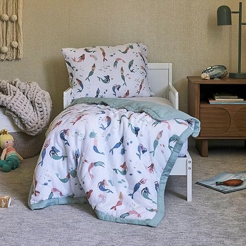 Miniatura 7 de Little Unicorn Ropa de cama de muselina de algodón para niños pequeños, juego de 3 piezas, edredón, sábana para cuna, funda de almohada tipo sobre,