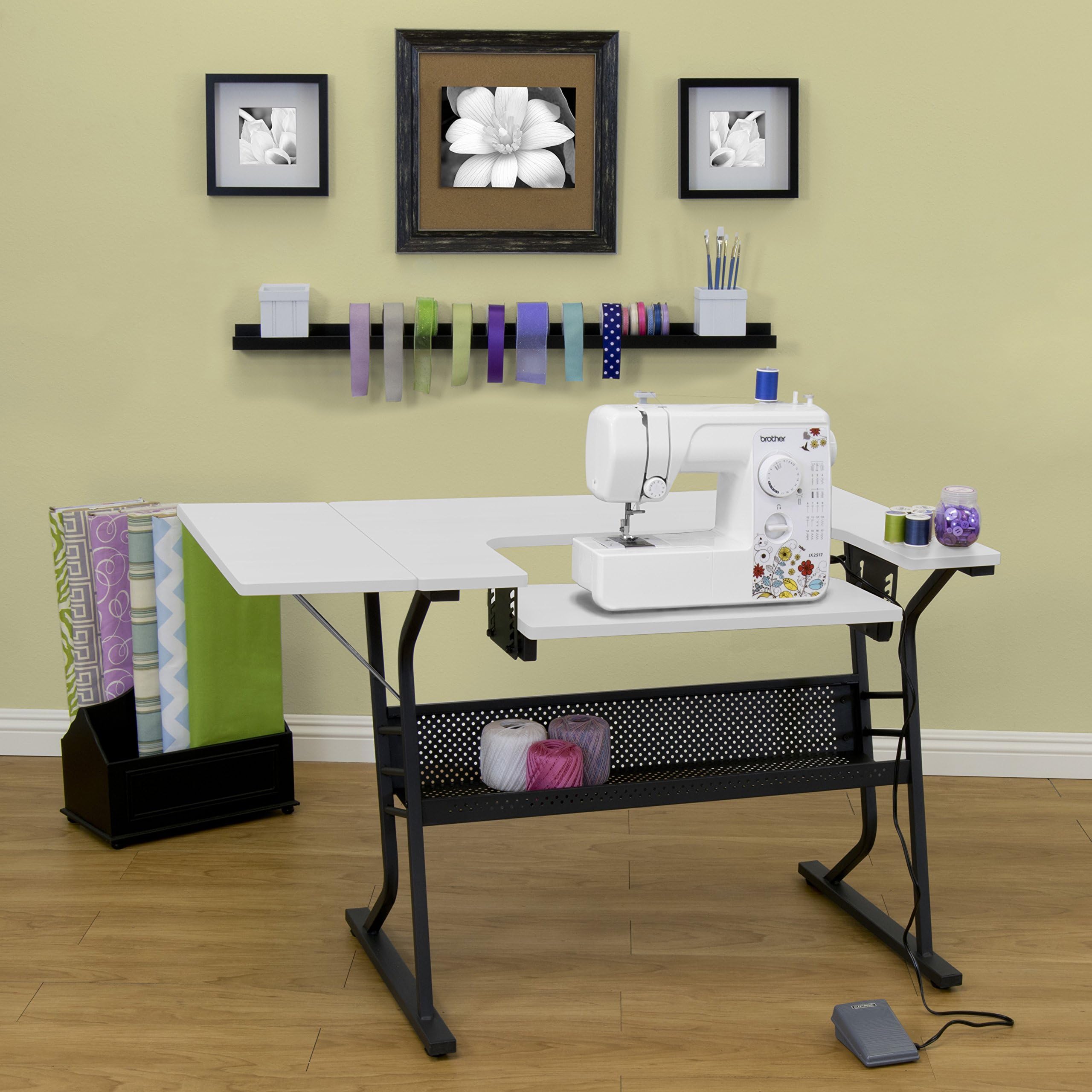 [US Stock] Anbeaut Home Indoor Adjustable Platform Sewing Machine Table Computer Desktop (Black White)