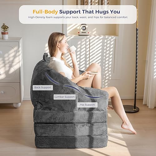 Miniatura 9 de MAXYOYO Sofá cama plegable con respaldo, sofá cama plegable sin hueso con asa, puf convertible 2 en 1, sillón a sofá tumbona, cómodo sofá plegable