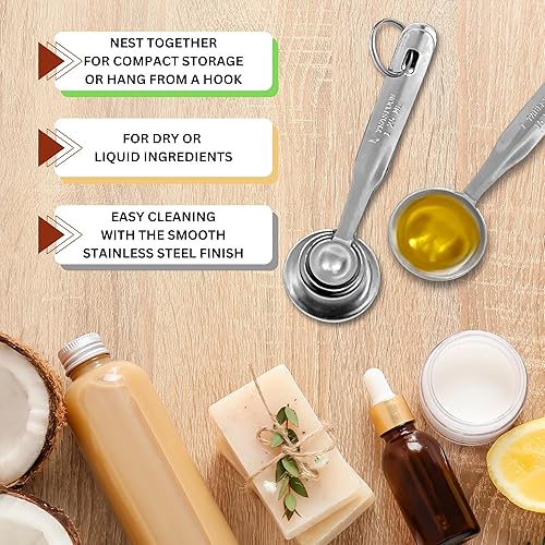 Miniatura 3 de Juego de cucharas medidoras, 4 piezas de acero inoxidable de lujo, cucharas medidoras y cucharadas