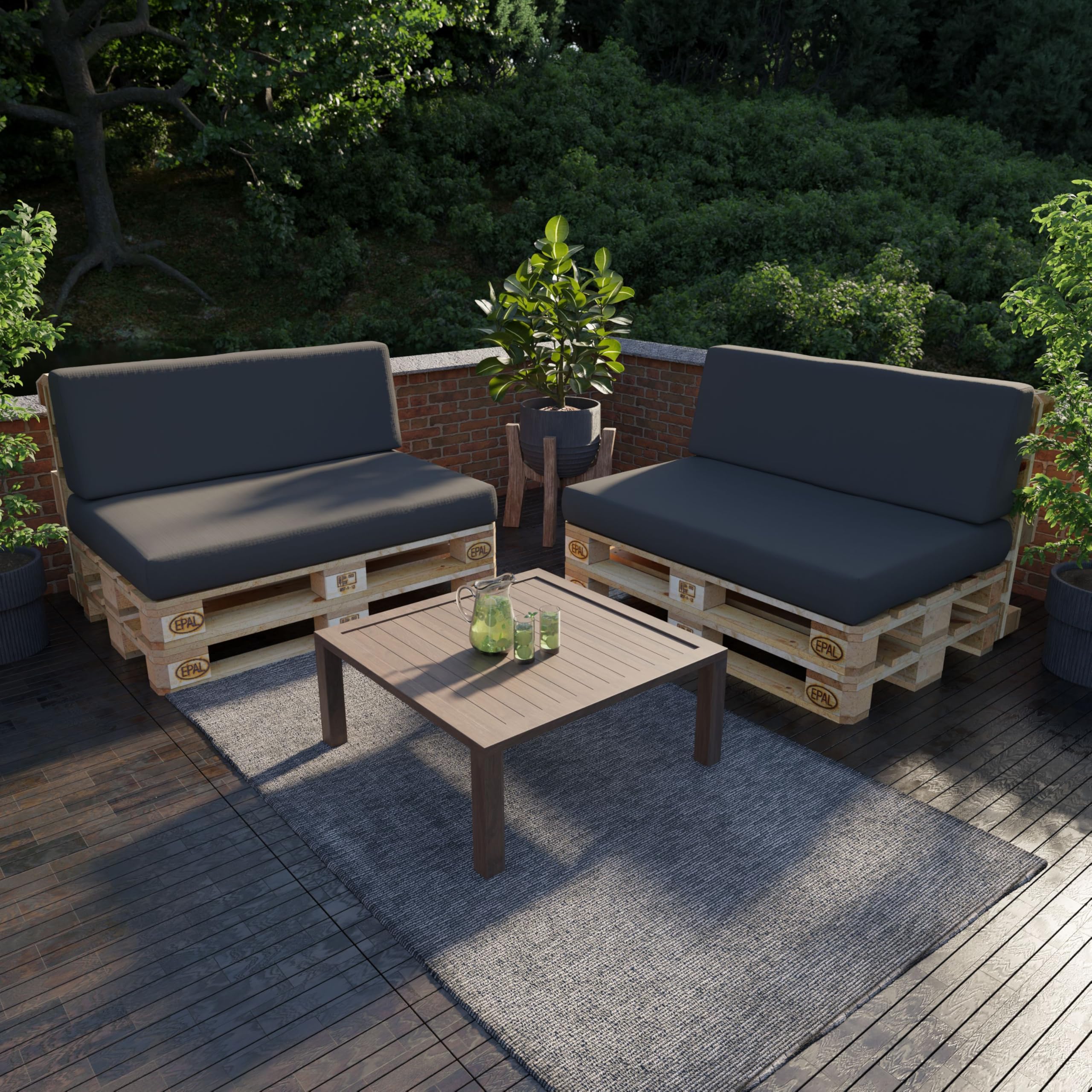 POKAR Cojín-Respaldo Resistente al Agua 120x40x12cm para Europalés/Europalet, Cojín para Jardín o Terraza, Espuma Fría, Cómodo Respaldo para Sofá de Paletas DYI, sin Palés, Antracita