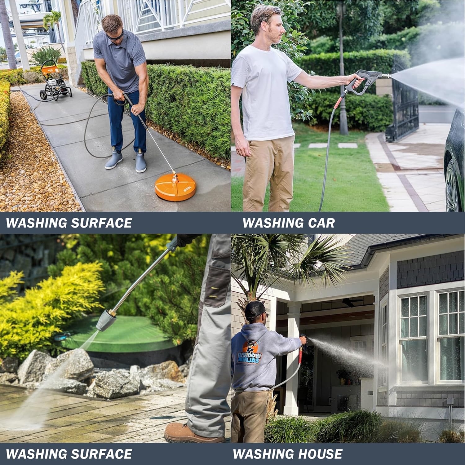 Hourleey Pressure Washer Hose 50FT, Kink Resistant High Tensile Wire Power Washer Hose, Rubber Wire Braided with 3/8" Quick Connect for Hot/Cold Water, 4000 PSI, Gray