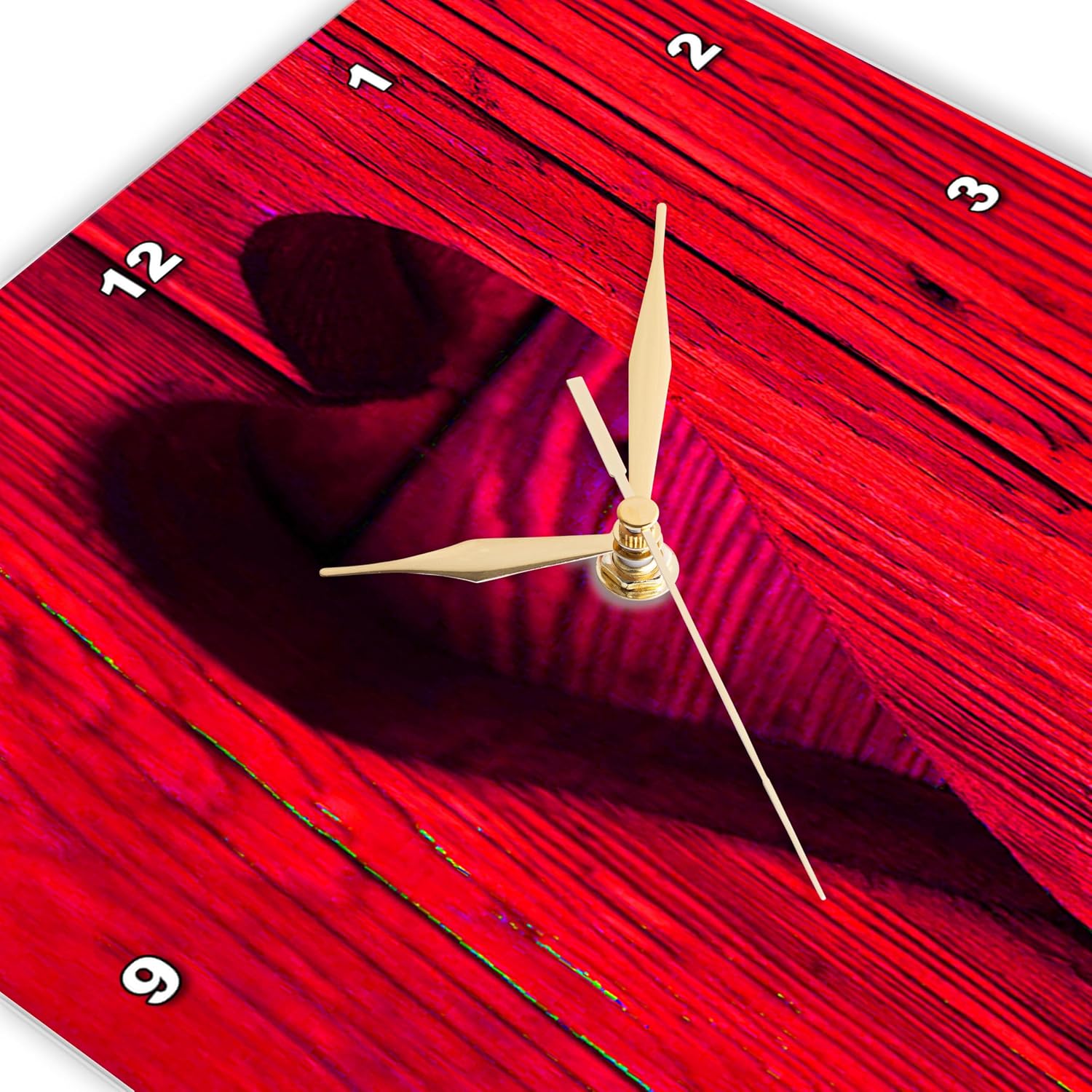 3dRose LLC Lovely Red Wooden Heart 10 by 10-Inch Wall Clock