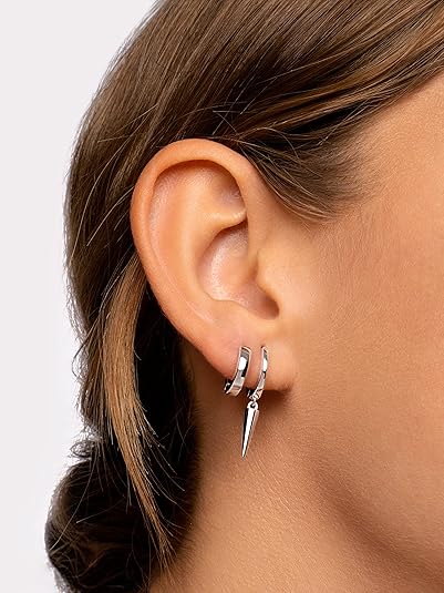 SINGULARU - Orecchini Cerchio L Colors. Argento Sterling con Placcatura Rodio e Zirconi. Chiusura Congo. Gioielli da Donna