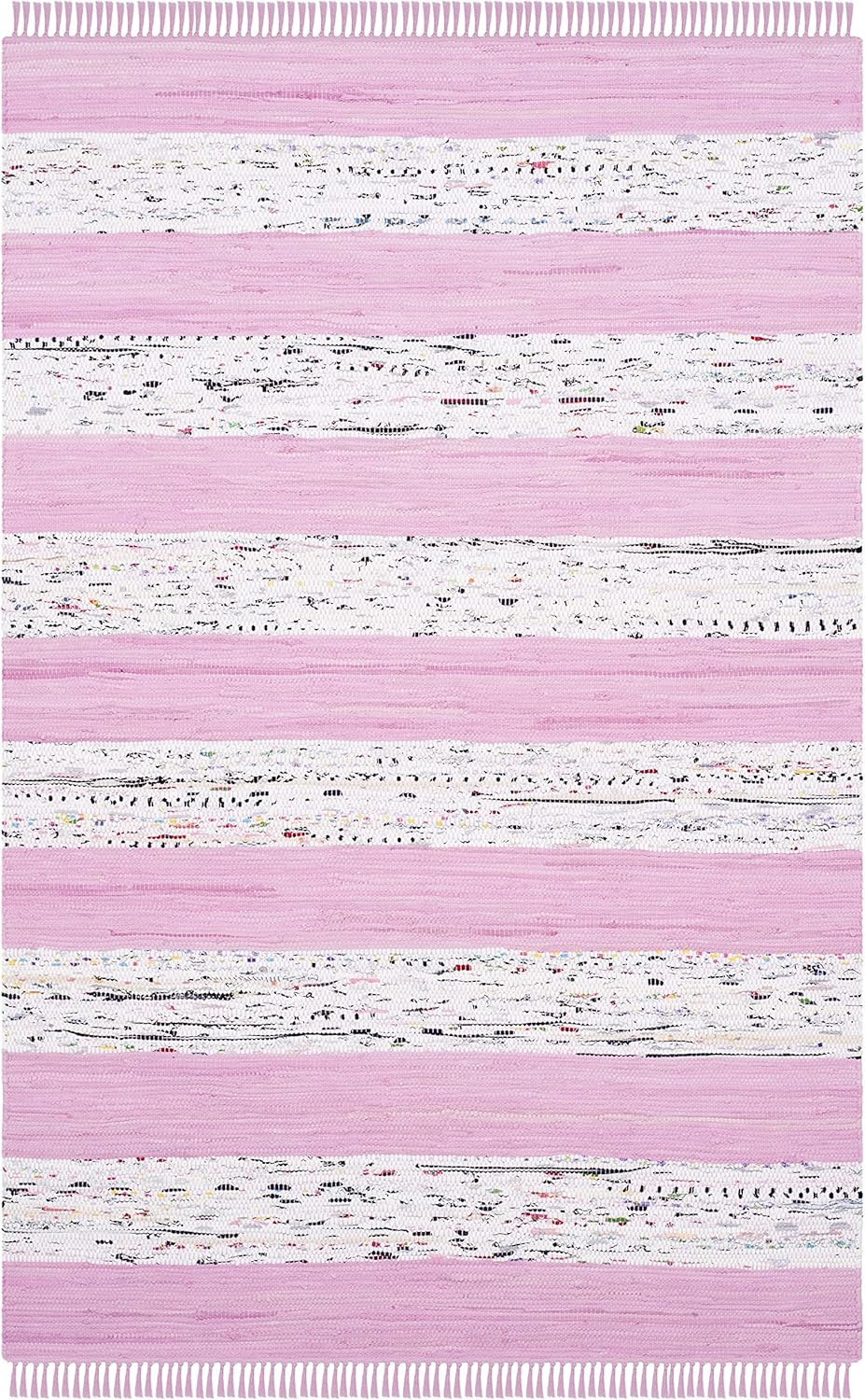 SAFAVIEH Montauk Collection Accent Rug - 4' x 6', Ivory & Light Pink, Handmade Stripe Fringe Cotton, Ideal for High Traffic Areas in Entryway, Living Room, Bedroom (MTK720E)