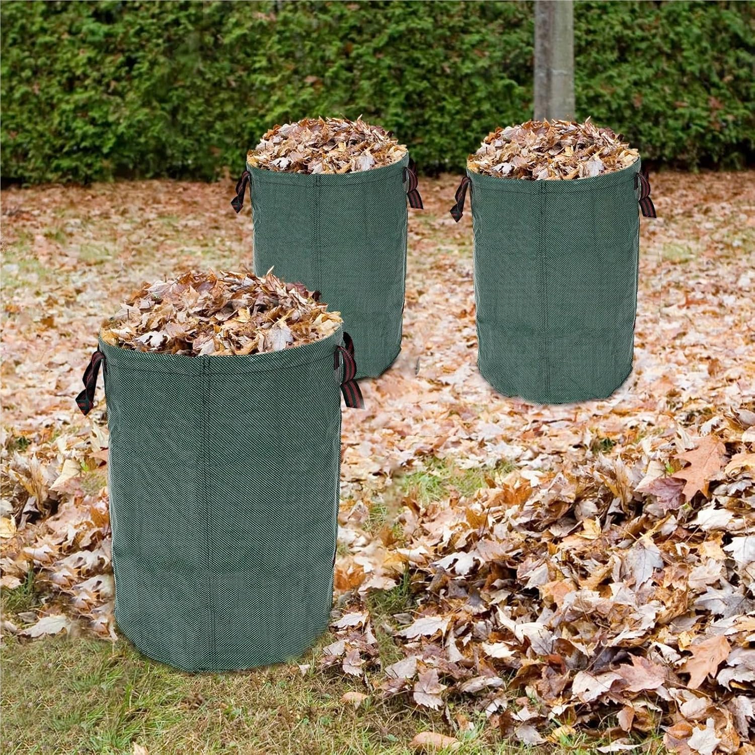 Reusable Yard Waste Bags, 16/72 Gallon Lawn Leaf Bag 3 Pack, Standable Garden With 4 Handles, Camping Recycling(3pcs 72gal each)