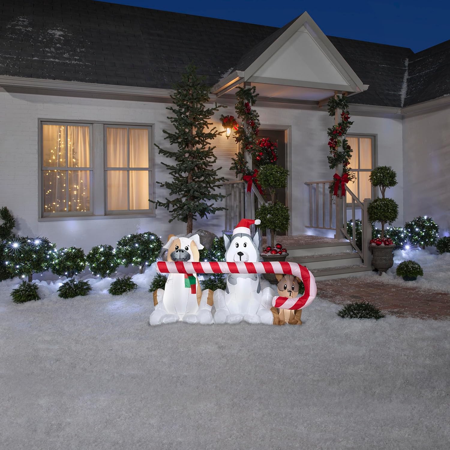 Gemmy Christmas Inflatable Puppies with Big Candy Cane, 3.5 ft Tall, Multi