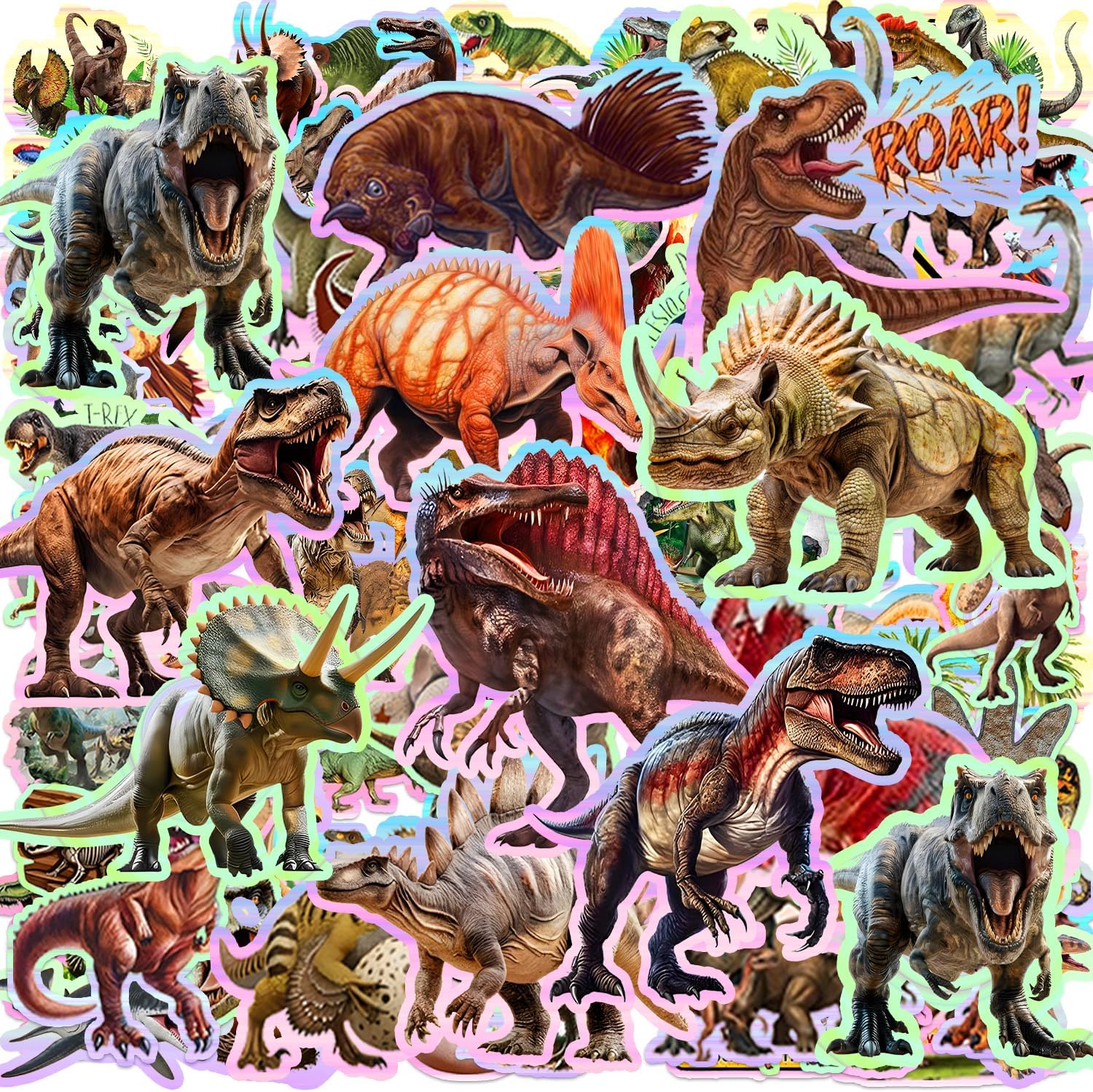 105PCS Holographic Jurassic Dinosaur Stickers, Dino Party Favors Supplies Forest Dinosaur Dino Birthday Decoration Prehistoric Jurassic Forest World Theme Party Gift