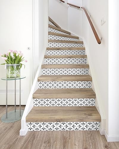 Miniatura 10 de FLFK Juego de 7 calcomanías de escalera con patrón geométrico colorido, calcomanías para escaleras, vinilo para despegar y pegar, 39 pulgadas de