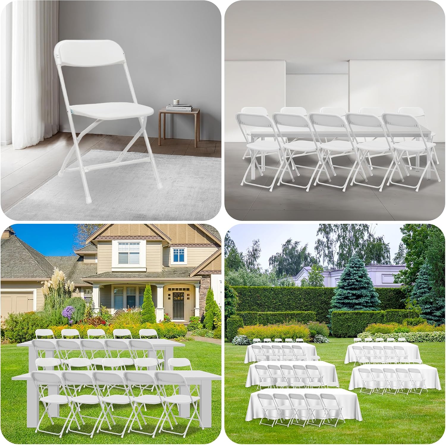 100 Pack White Folding Chairs with 350lbs Capacity, Portable Plastic Chairs for Indoor Outdoor, Stackable Commercial Seats with Steel Frame for Office Wedding Party Patio Events School