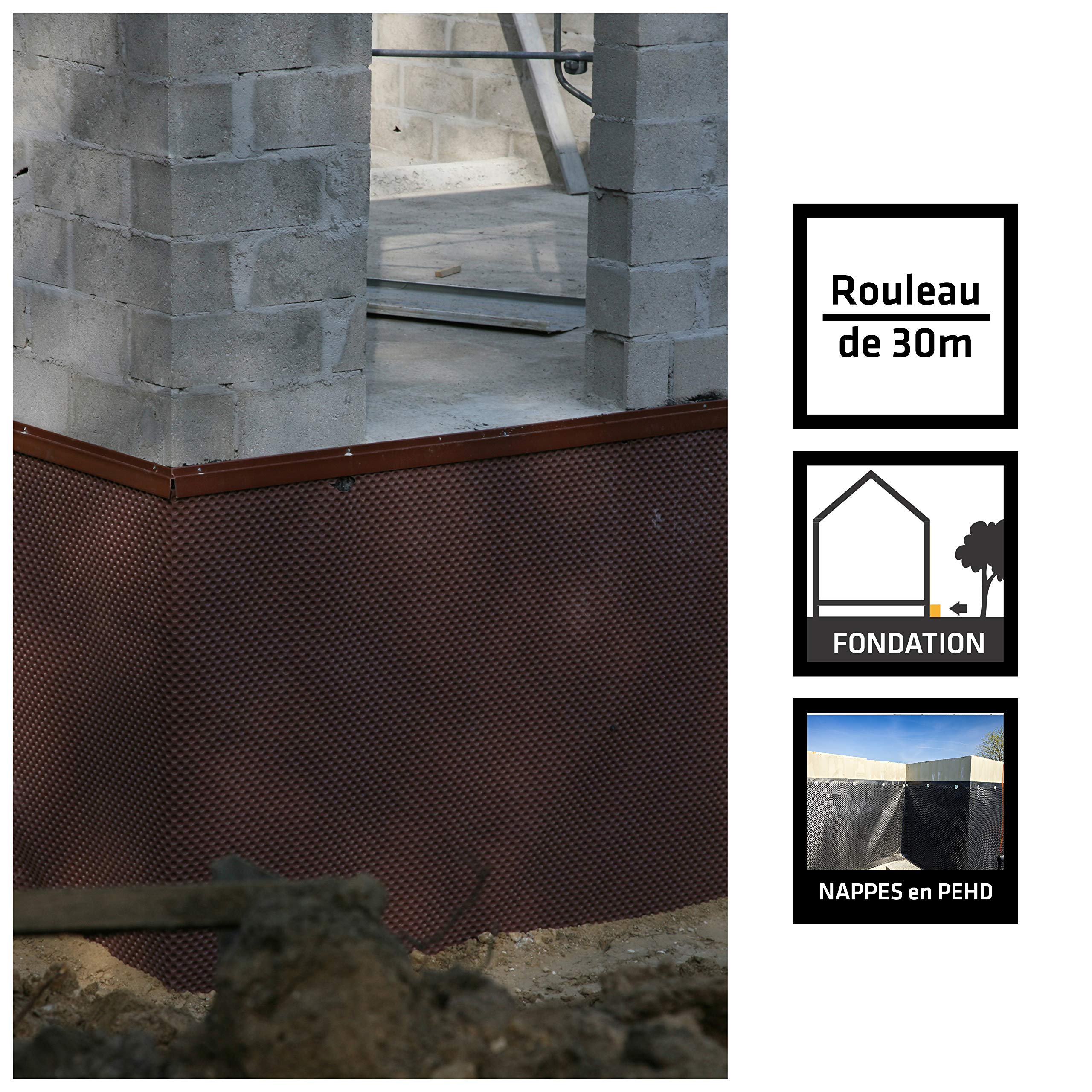 Hoja de protección para paredes enterrées – Sika protección Fundación – Rollo de 30 m x 1,5 m