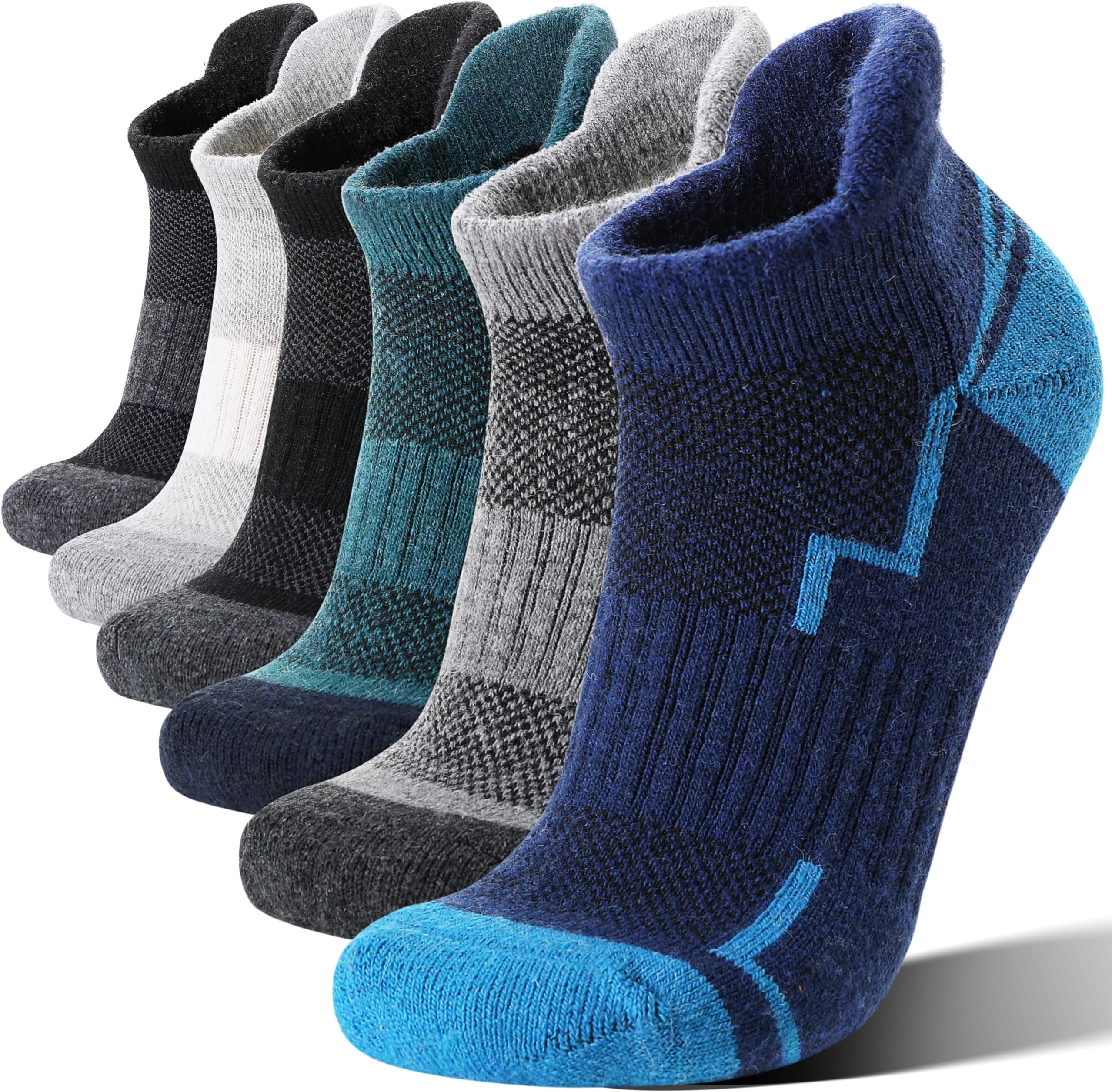 Welwoos 6 Pairs Merino Wool Ankle Hiking Running Socks Compression Support Thick Athletic Low Cut Socks for Women Men