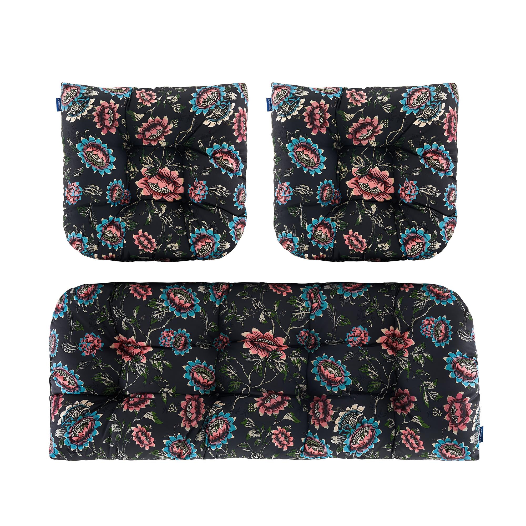 BLISSWALK Outdoor Chair Cushions,3 Piece Loveseat Outdoor Cushions Set,Tufted/Wicker Patio Cushion for Patio Furniture All Weather,44“x19 x5,Floral