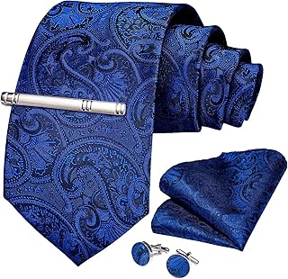 Sponsored Ad - DiBanGu Paisley Tie and Pocket Square Men's Woven Necktie Silk Handkerchief and Cufflink Set
