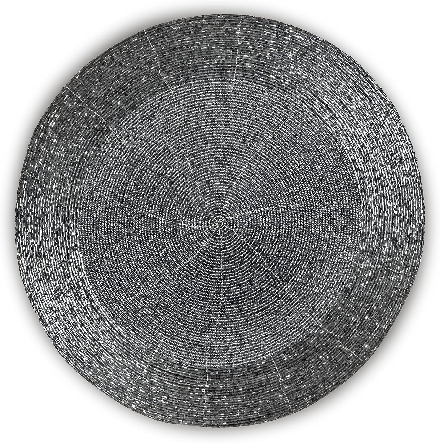Lightnpro Beaded Placemats Set of 4 - Round Table Chargers - Handmade Rustic Glam Dining Table Mats - Elegant Silver Decorative Placemats for Holidays, Parties & Special Events - 13 Inch Mercury
