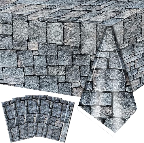 Mantel de Adoquines Cubierta de Mesa Impresa con Piedra Decoración de Mesa Medieval Mantel de Plástico Cubremesas de Ladrillo de Piedra para Fiesta