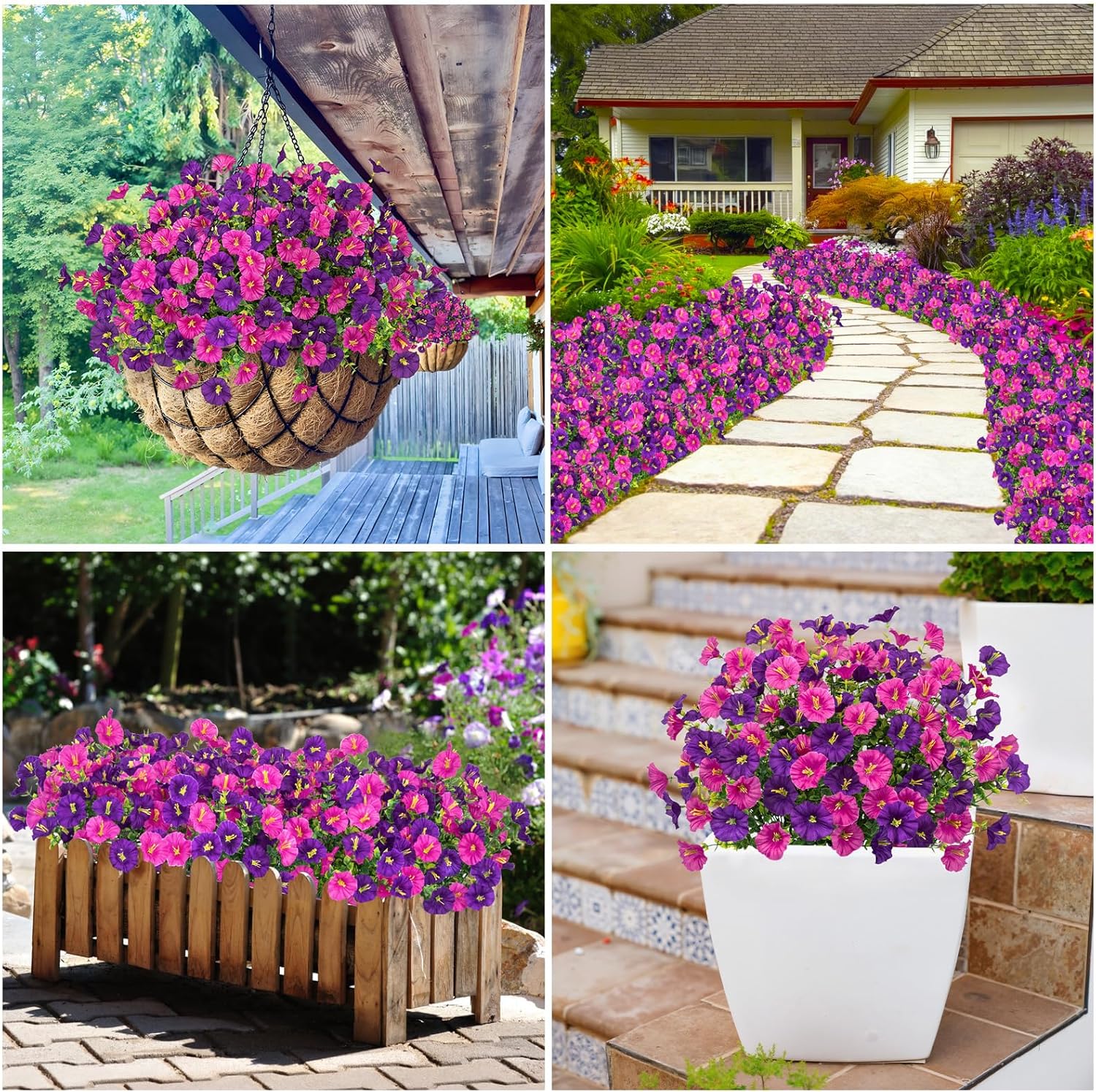 Artificial Flowers for Outdoors, 16 Bundles Mix Color Silk Fake Flowers Morning Glory UV Resistant Eucalyptus Plants Faux Petunias Plants for Porch Garden Planters Window Box Outside Indoor Decor - Image 7