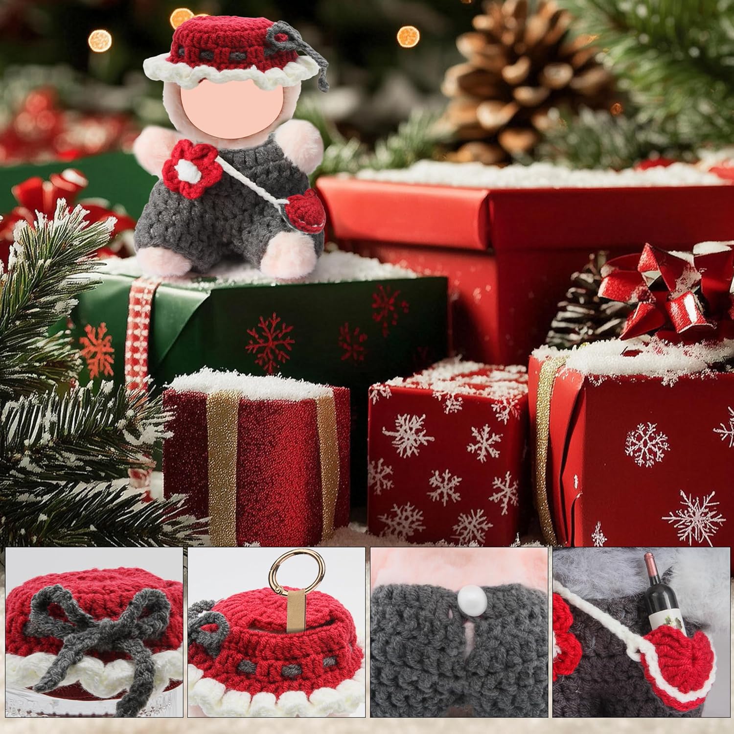 17cm Doll Clothes - Purely Handmade Crochet Hat & Overalls & Heart-Shaped Bag, Handcrafted Outfits for 15-17cm Doll Accessories (NO Doll)