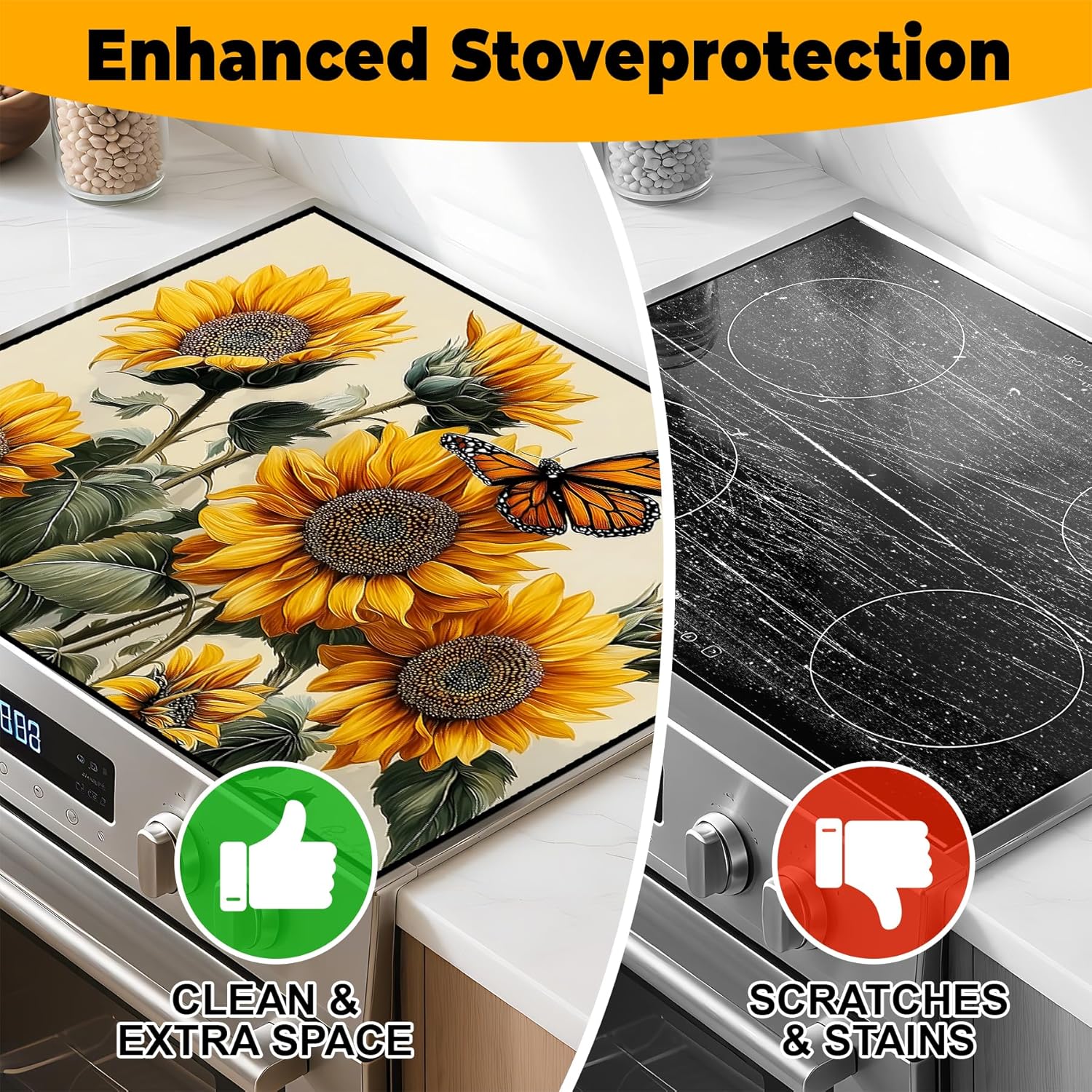 Stove Top Cover Retro Flower Gas Stove Top Cover for Home Decoration Kitchen Pad Non-Stick Washable Cooktop Covers Countertop Protector Keep Stove Clean 28"x20" (sunflower-1)