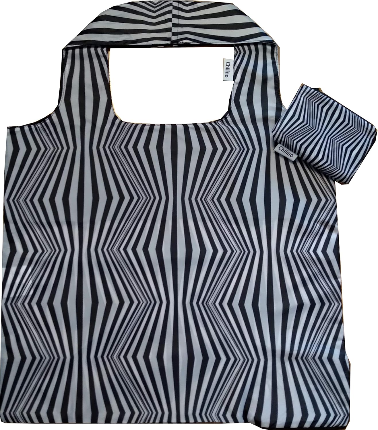 Chilino Foldable Shopping Bag, Large and Sturdy, ecoFriendly, Black,White, 47 x 41 cm
