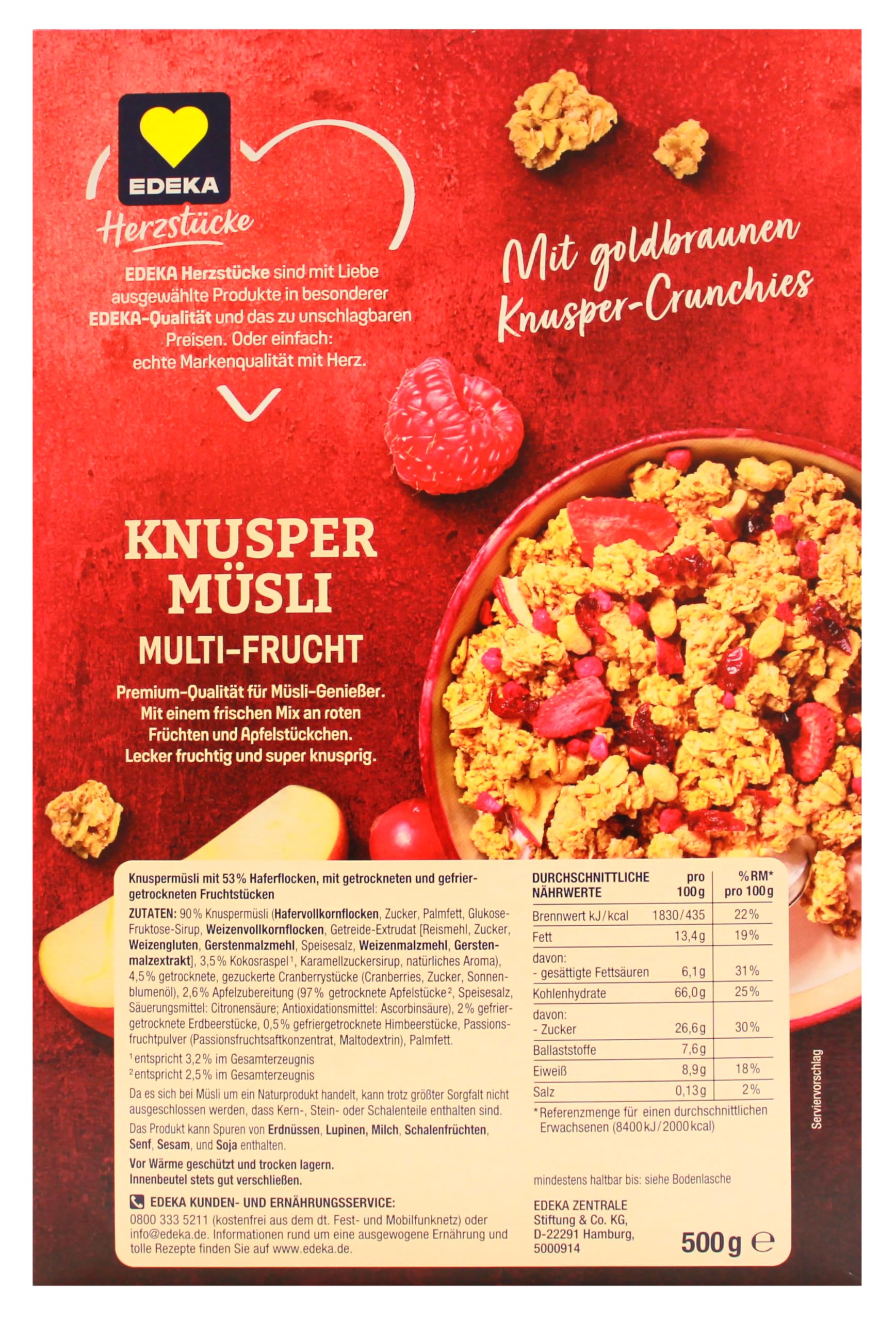 Herzstücke Knusper-Müsli Multifrucht, 14er Pack (14 x 500g)