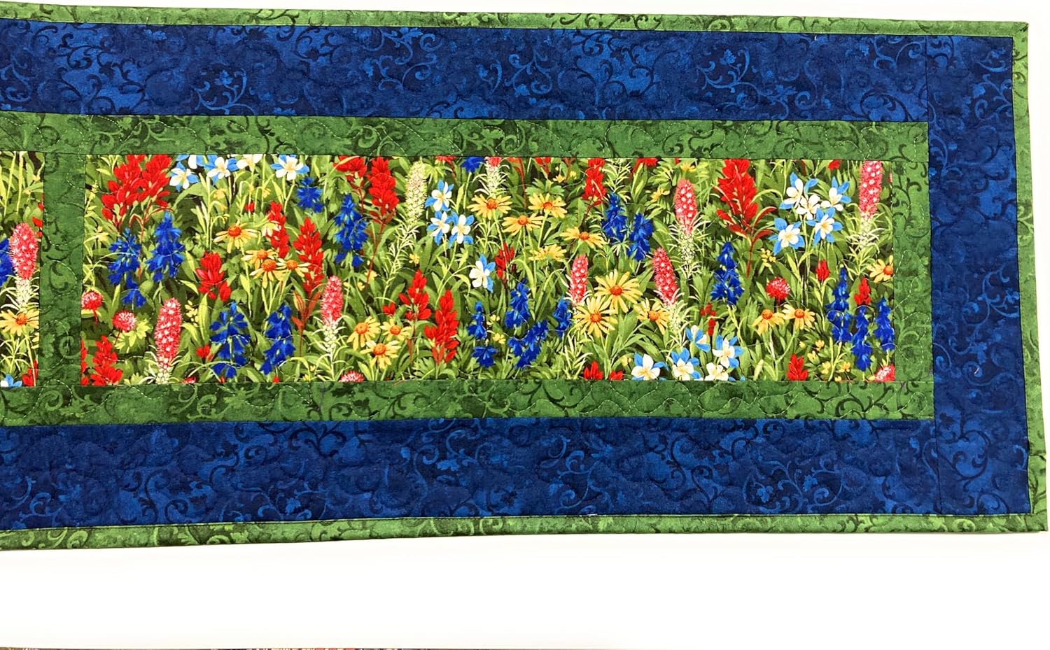 TahoeQuilts Handmade Summer Table Runner with Flowers 13x71 inch Table Runner for Dining Table, Coffee Table Living Room Runner, Reversible, Red Blue Yellow Wildflowers Quilted Floral Table Mat