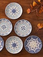 Vista 6 de Bico - Juego de 6 platos pequeños de aperitivo de Talavera azul, platos de postre de cerámica de 6 pulgadas para bocadillos, ensalada, decoración