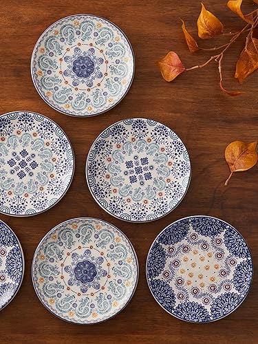 Miniatura 6 de Bico Blue Talavera - Juego de 6 platos pequeños de cerámica para postre de 6 pulgadas para aperitivos, ensalada, mesa, microondas y lavavajillas,