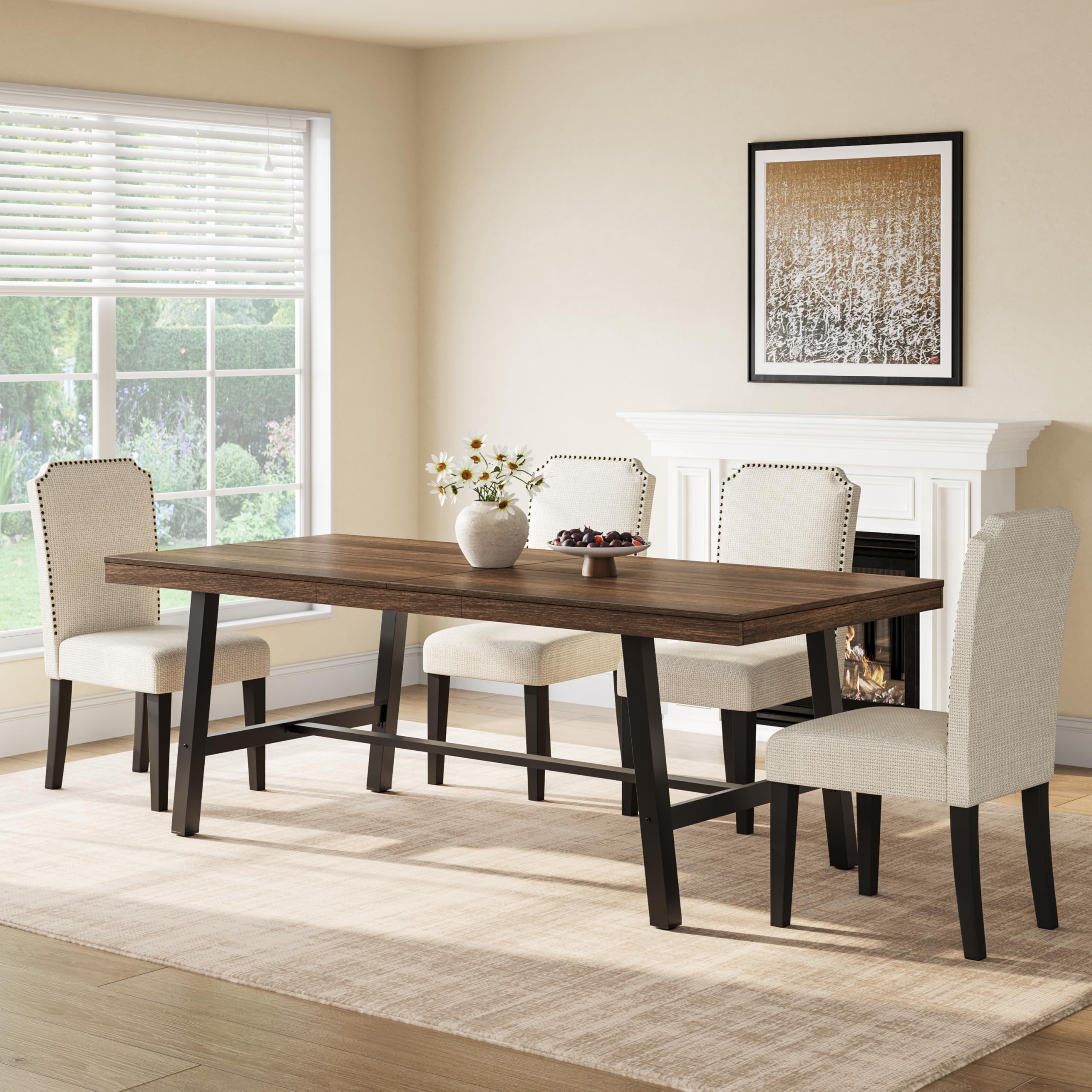 GarveeHome Industrial Dining Table for 6-8 People, 78.7" Long Large Kitchen Table with Sturdy Metal Frame, Rectangular Counter for Dinner, Kitchen, Dining Room (Brown, 79" Non-extendable)
