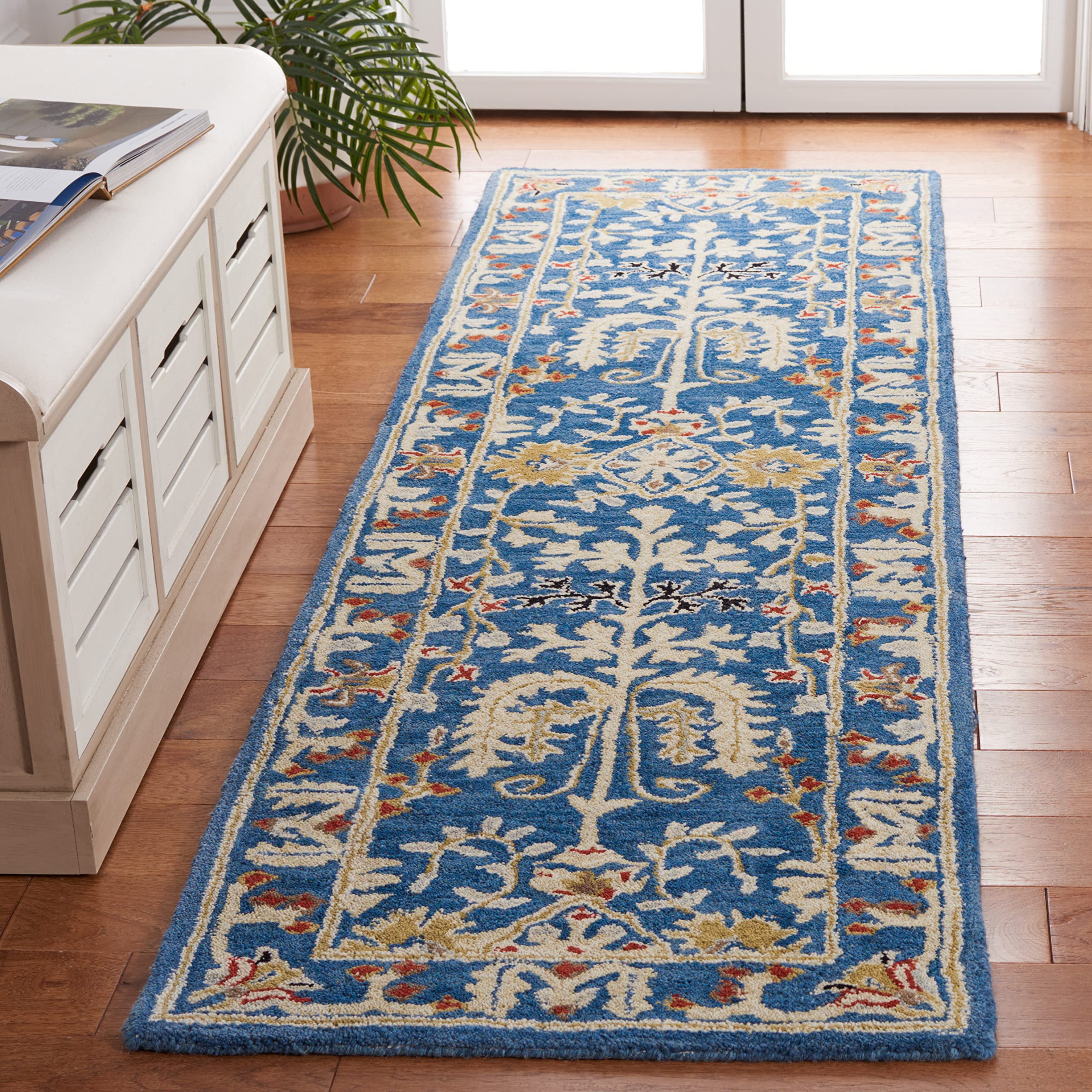 SAFAVIEH Antiquity Collection Runner Rug - 2'3" x 14', Dark Blue & Multi, Handmade Traditional Oriental Wool, Ideal for High Traffic Areas in Living Room, Bedroom (AT64B)