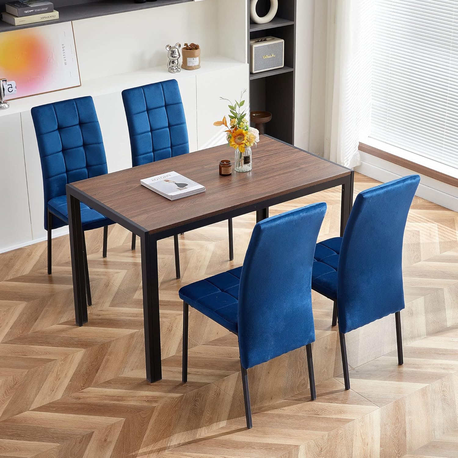 Dark Blue Velvet High Back Nordic Dining Chair Modern