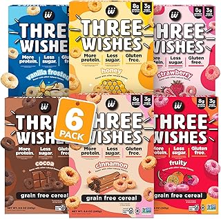 Three Wishes Grain-Free & Protein Cereal - Healthy, Low Sugar & Gluten-Free Breakfast Cereal - Low Carb, Plant-Based, Vegan & Non-GMO - Variety 6-Pack