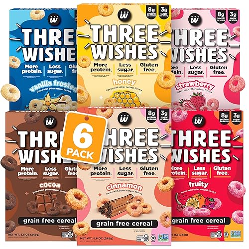Three Wishes Cereal Sin Granos y Con Proteína - Cereal de Desayuno Saludable, Bajo en Azúcar y Sin Gluten - Bajo en Carbohidratos, a Base de