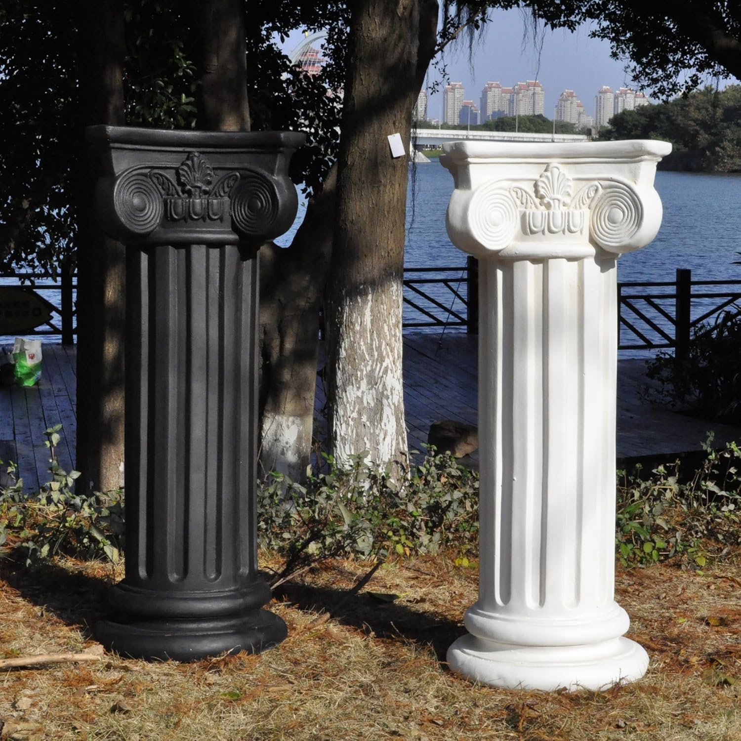 Classic Magnesium Oxide Greek Roman Column Pillar for Indoor & Outdoor Use, Vinatge Architectural Decoration for Statues Plants, Vases, Books for Home, Office, Garden, Backyard, Patio, Wedding or Event Dispalys, 28.7”High (White)