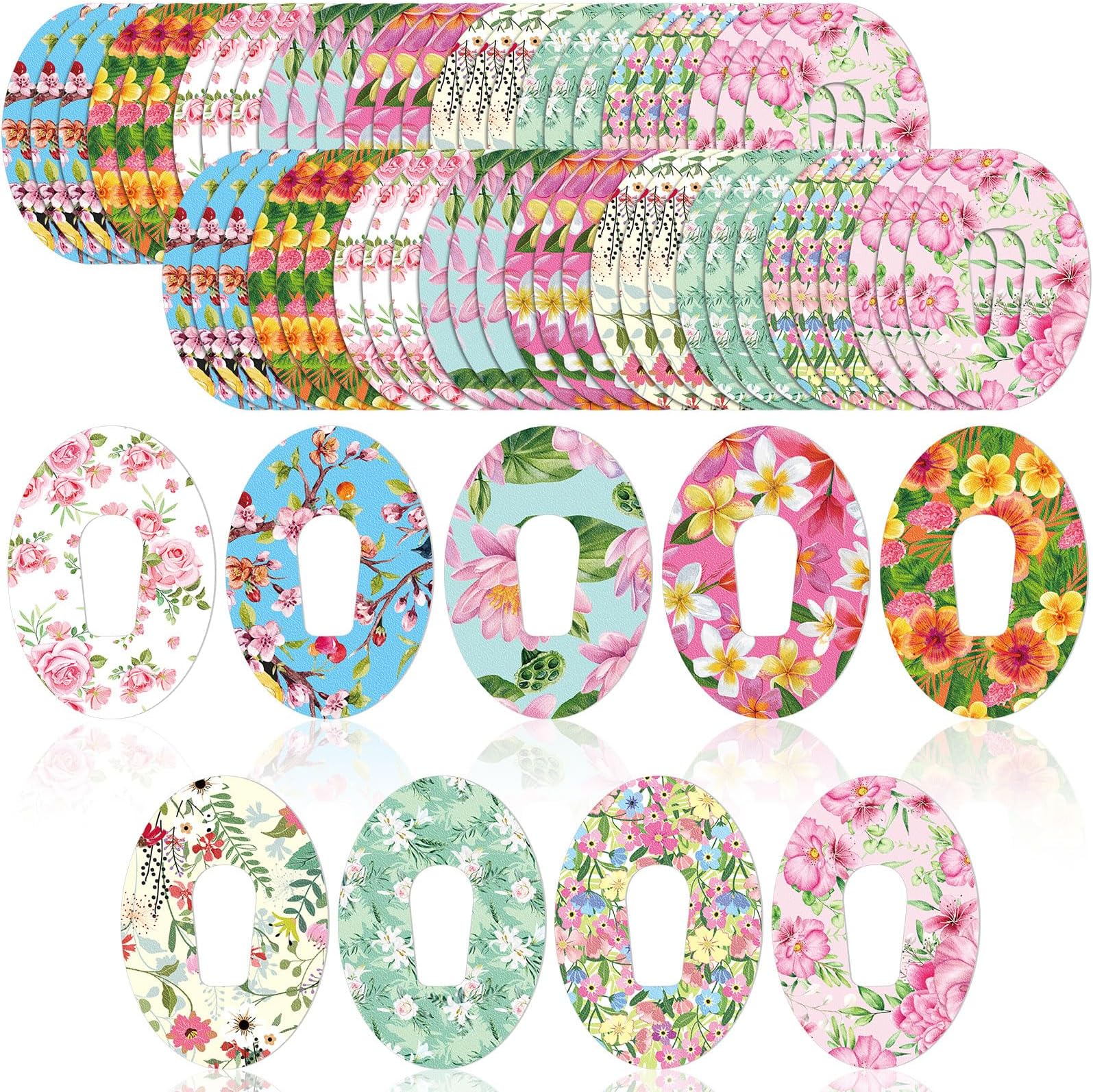 Hosuly 54 Pcs Adhesive Patches Compatible with Dexcom G6 Breathable Waterproof Adhesive Tape Pre Cut Colorful Continuous Glucose Monitor Patch for Protection, 9 Styles (Colorful Floral)