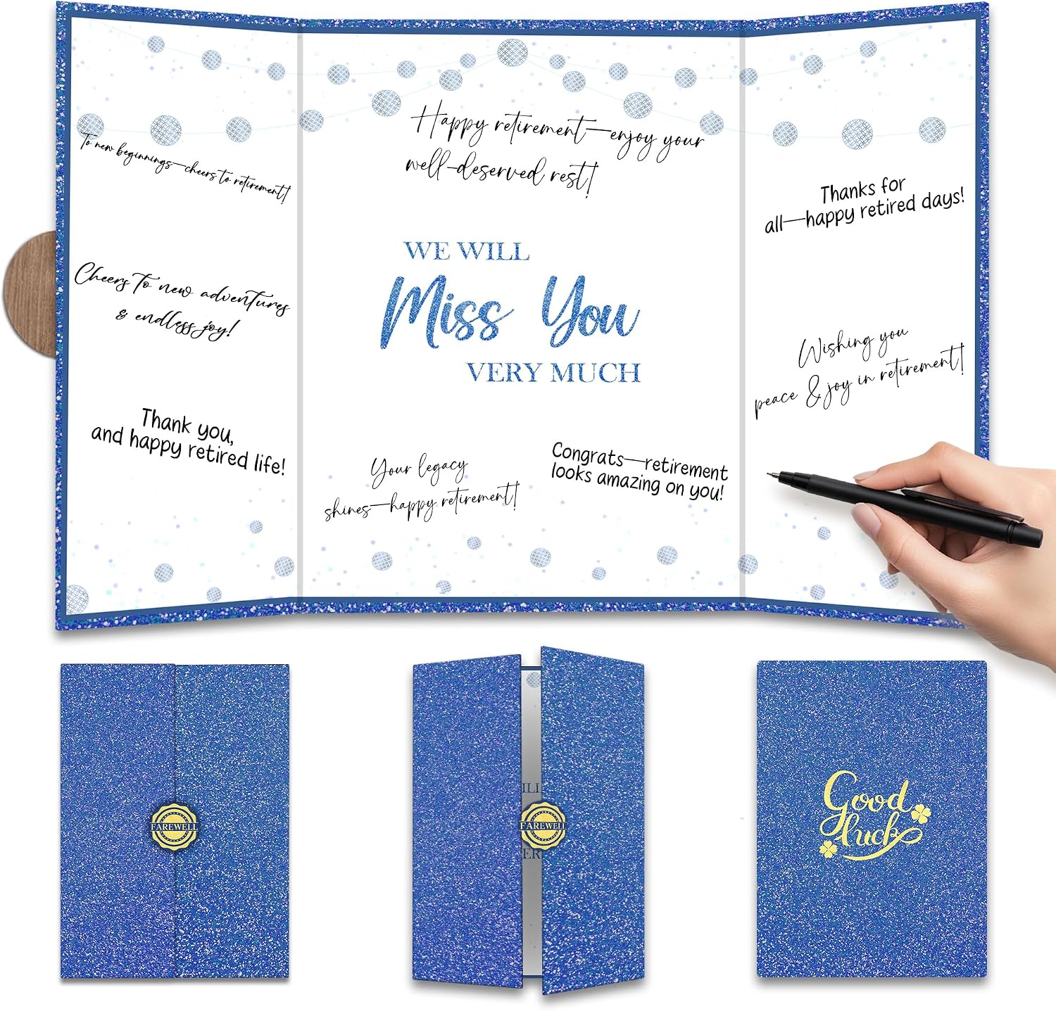 Pink Glitter Farewell Party Decoration - We Will Miss You Guest Book - Retirement Alternative Signature Book for Women Men - Signing Card Board Retirement Gifts For Farewell Party Supply & Favors-A05