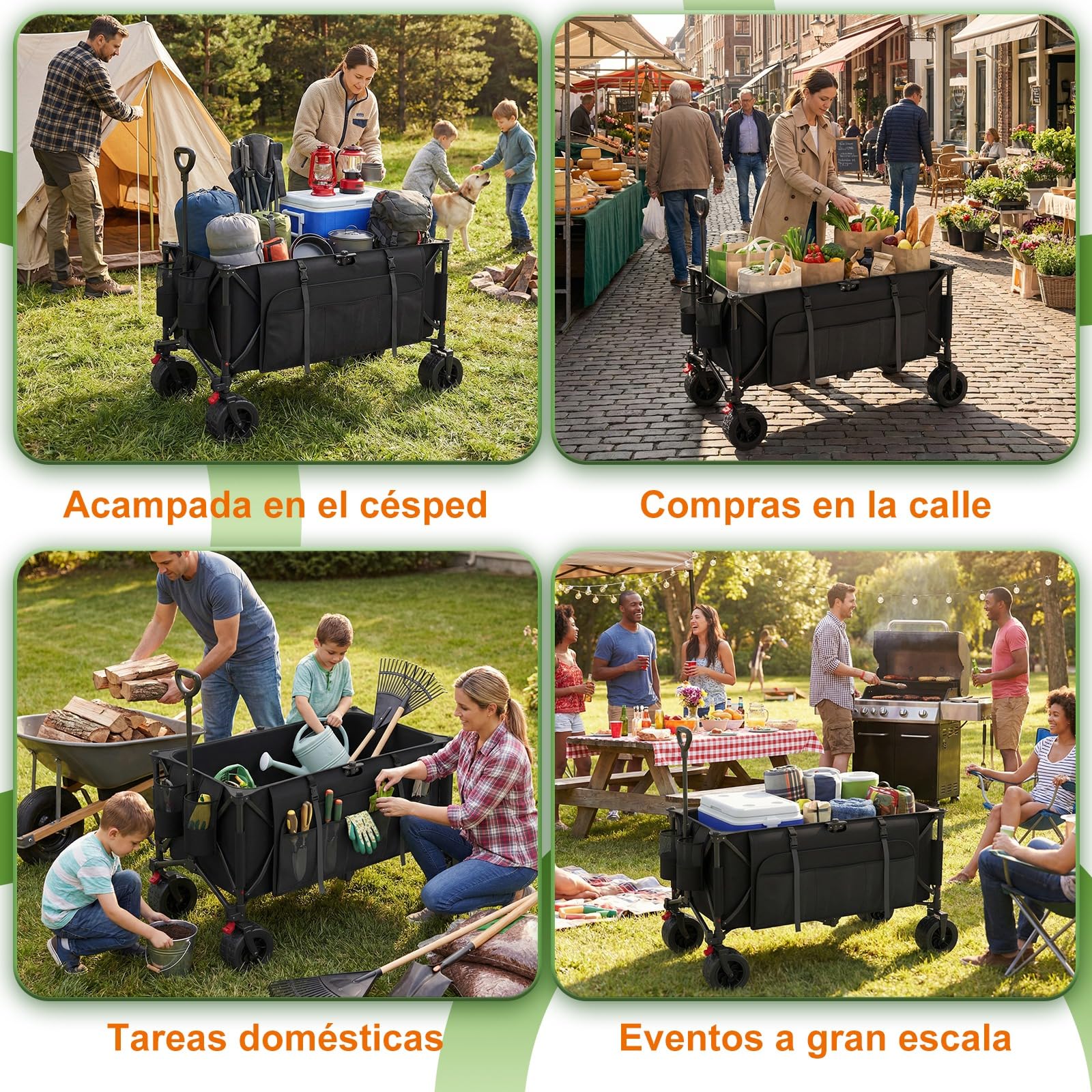Devoko Carro Playa Plegable con Ruedas | 260L con Freno | Carrito Playa Plegable hasta 200 kg | Asa Ajustable | 3 Entrepiso | Carrito Multiusos Ideal Playas, Compra, Jardín o Camping(Negro)
