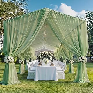 Chiffon Sage Green Ceiling Curtain Drapes for Wedding 5ft x 30ft, 6 Panels
