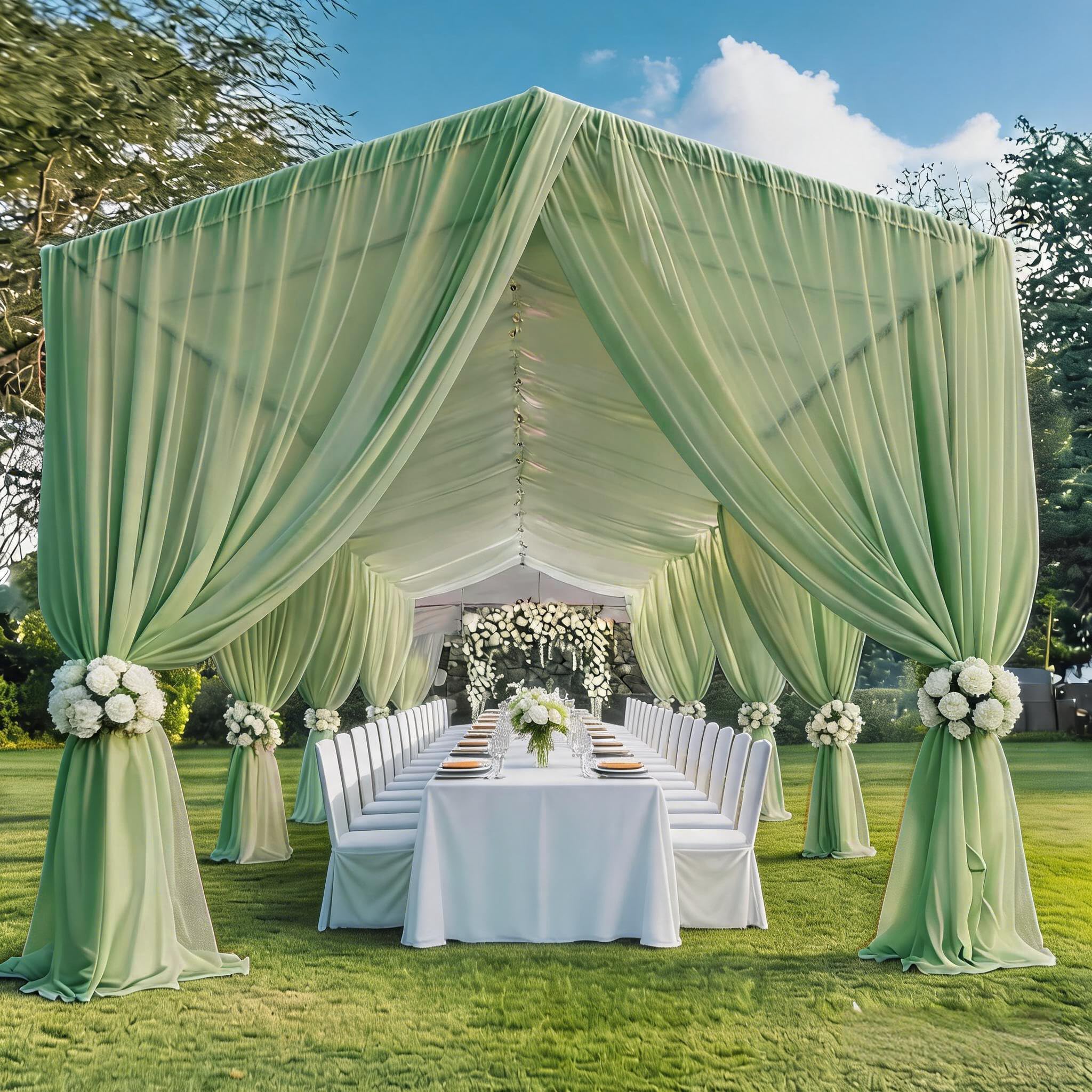 Photo 1 of WENSINL Sage Green Chiffon Drapes - 10 Panels, 5ft x 30ft